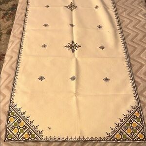 Chic Cream and Brown Embroidered Table Runner 56 inches long handmade